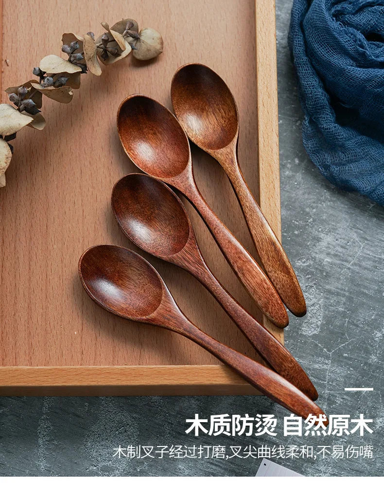 Wooden Spoon Wood Tableware Spoon Anti-Scald Tea Coffee Stirring Spoons Kitchen Cooking Utensil Tool Soup Teaspoon Cucharas 숟가락