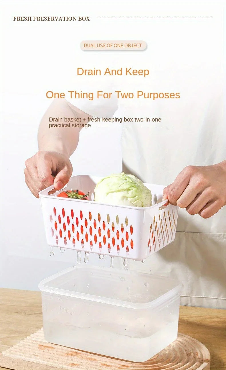 1/2/3pcs Refrigerator Storage Box Fridge Organizer Fresh Vegetable Fruit Drain Basket Storage Container Pantry Kitchen Organizer