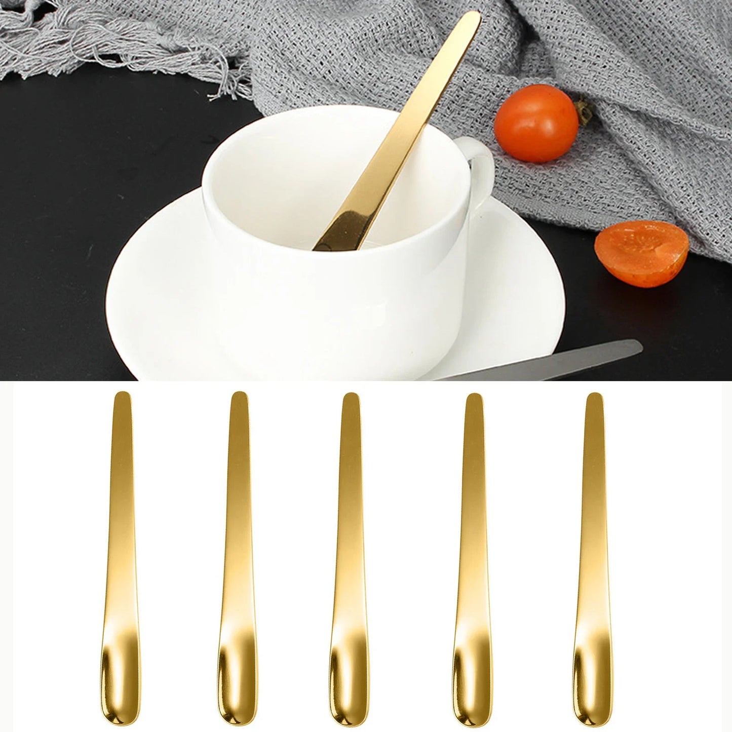 5PCS Coffee Spoon Stainless Steel Flat Spoon For Dessert Small Coffee Scoop Mixer Stirring Bar  Kitchen Tableware spoon