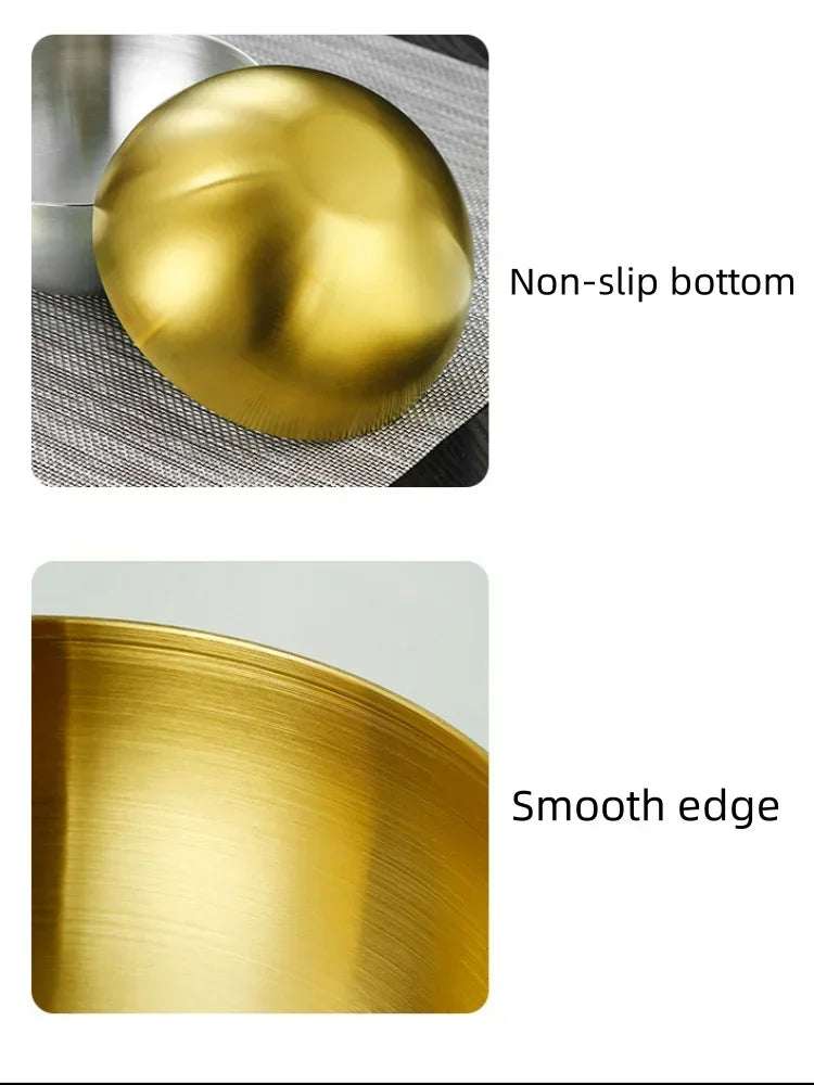 304 Golden Stainless Steel Fruit Salad Bowls Large Capacity Korean Style Food Container Soup Rice Noodle Kitchen Tableware