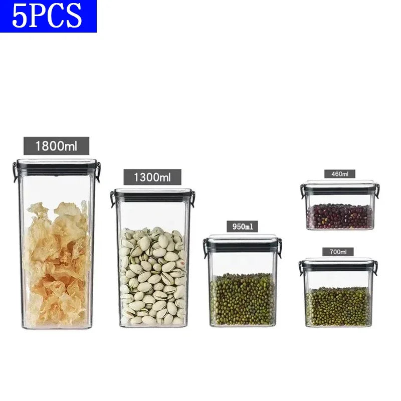 460-1800ml Sealed Jars Kitchen Grain Storage Organizer Large Tank Plastic Moisture-proof Storage Box Household Seasoning Jars