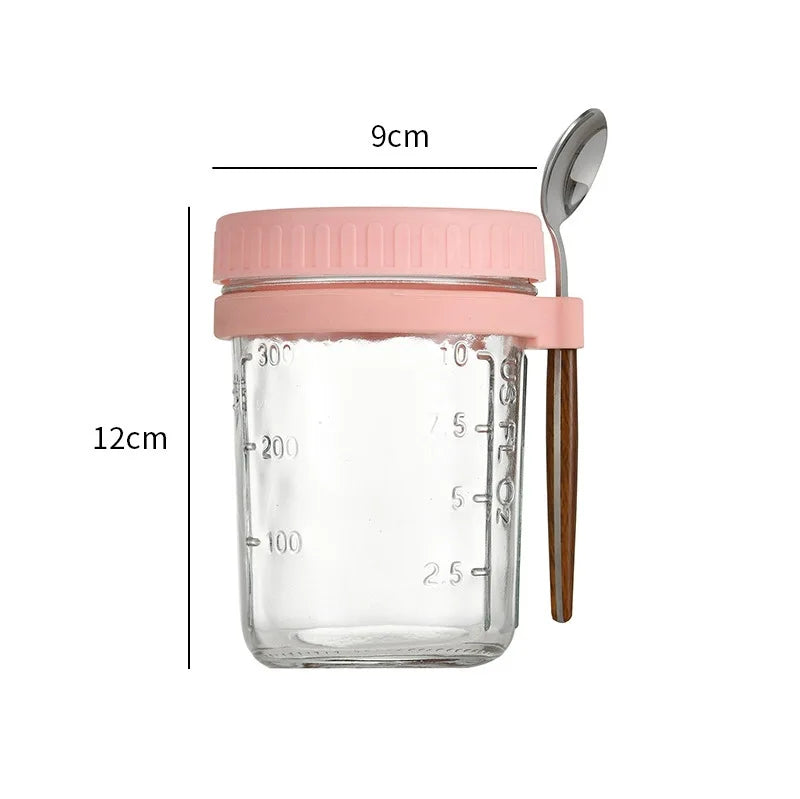 1pcs Overnight Oats Container Milk Fruit Salad Food Storage Glass Jars Portable Cereal Breakfast Cups Water Bottle Kitchen Item