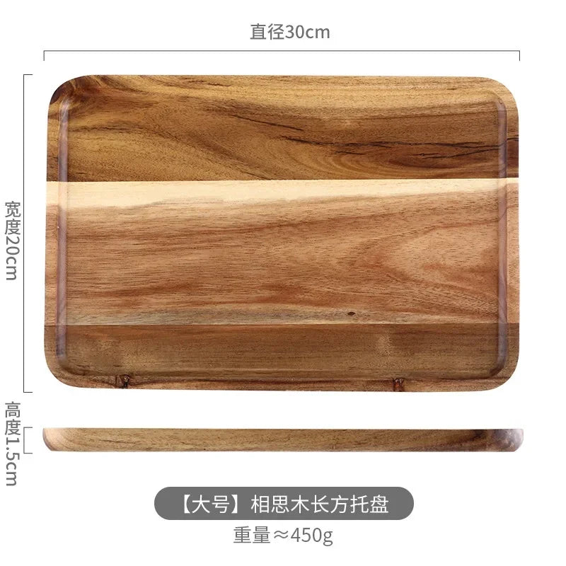 Rectangle Wooden Tea Tray Serving Table Plate Snacks Food Storage Dish for Hotel Home