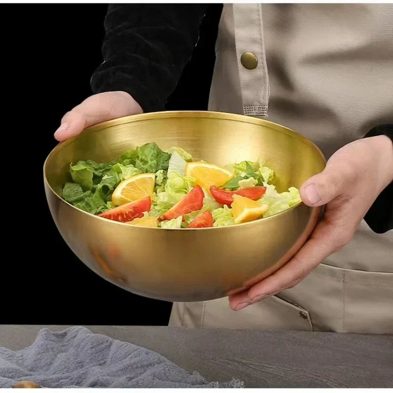 304 Golden Stainless Steel Fruit Salad Bowls Large Capacity Korean Style Food Container Soup Rice Noodle Kitchen Tableware