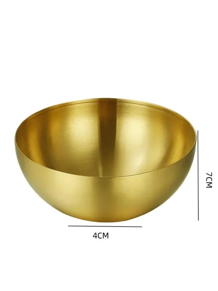 304 Golden Stainless Steel Fruit Salad Bowls Large Capacity Korean Style Food Container Soup Rice Noodle Kitchen Tableware