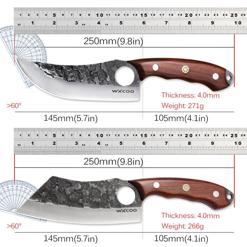 Cuchillo de Carnicero Forjado – Mango de Madera, Ideal para Cortar y Deshuesar Carne