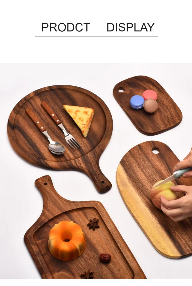 HEMU-Acacia Wood Bread Board, Wood Chopping Board, Western Style, Pizza, Sushi, Cutting Board, Cheese, Steak Tray, Wooden Fruit