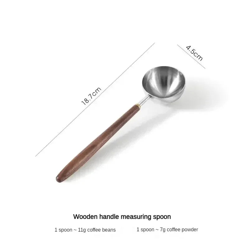 25ml Wooden Handle Stainless Steel Coffee Scoop Tablespoon Measuring Spoon Walnut Wood Long Handle Coffee Spoons Cafe Decoration