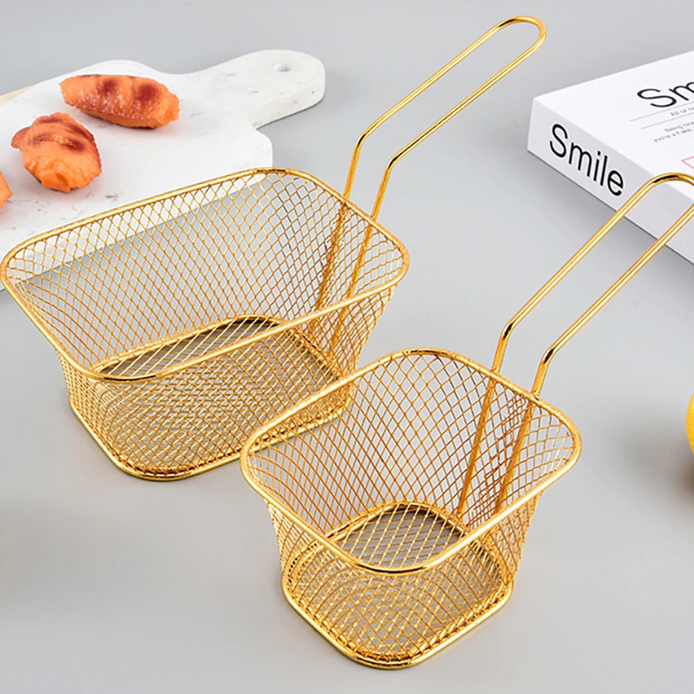 1PC Stainless Steel Frying Basket Multifunctional Mini French Fries Frying Basket Creative Square Oil Separated Frying Basket