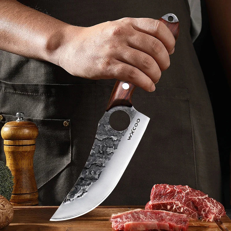 Cuchillo de Carnicero Forjado – Mango de Madera, Ideal para Cortar y Deshuesar Carne