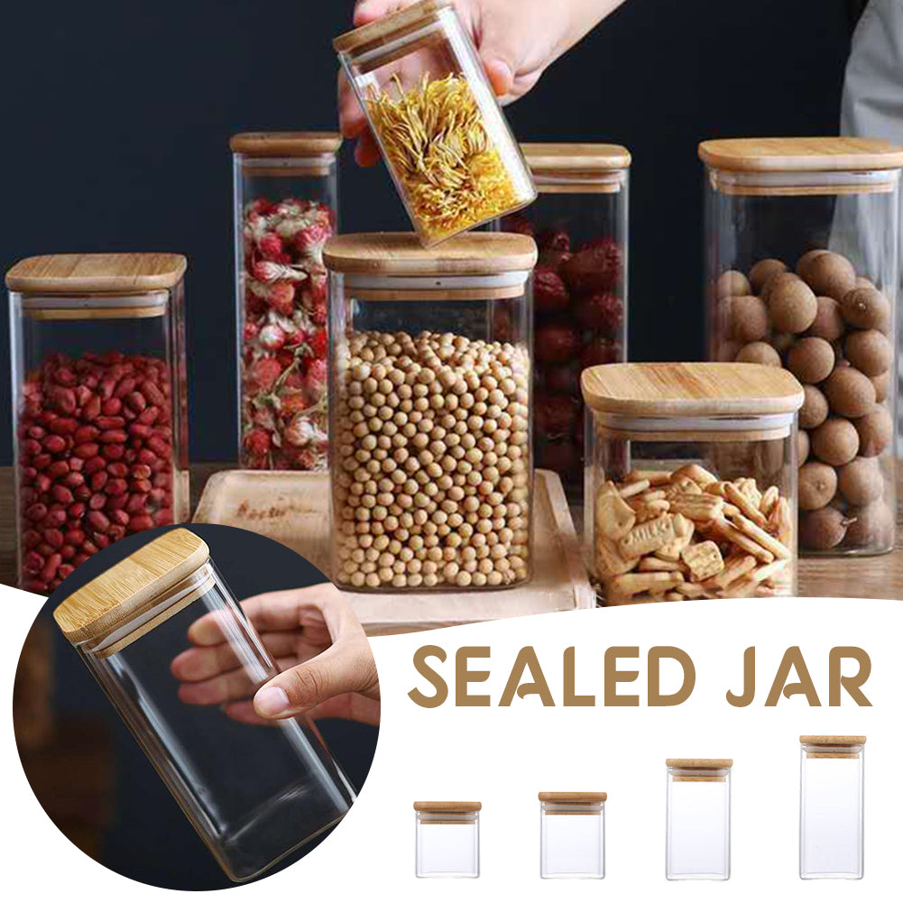 Glass Food Storage Containers With Wooden Lid Kitchen Snack Fruit Candy Nut Sundries Coffee Storage Organizer for Kitchen