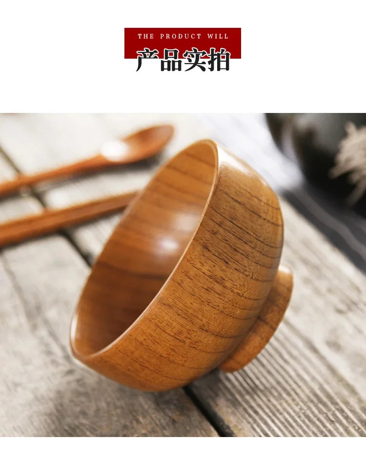 Japanese Wooden Bowls Jujube Wood Children Baby Adults Small Soup Bowls Solid Wood Salad Bowls Retro Household Tableware