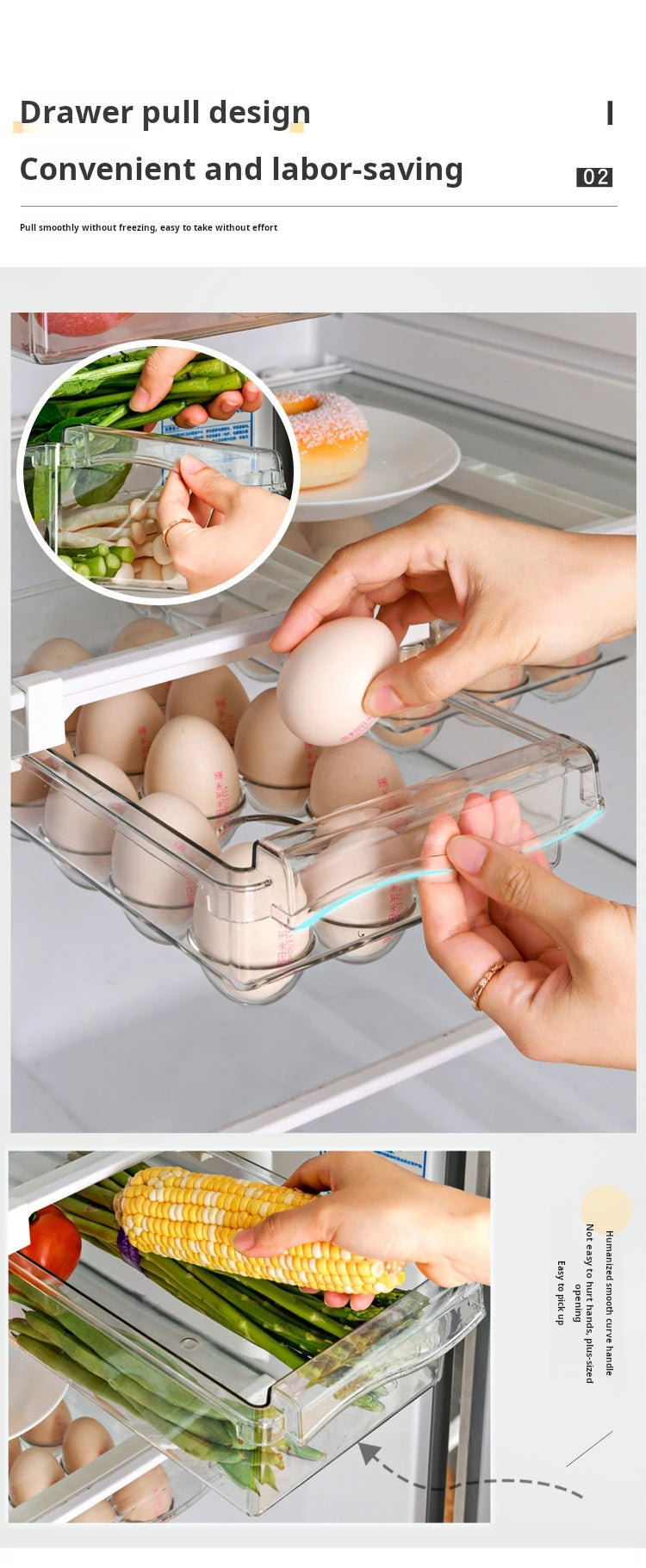 Refrigerator Egg Storage Box Drawer Style Food Fruit Egg Rack Egg Holder Household Plastic Fresh-keeping Box