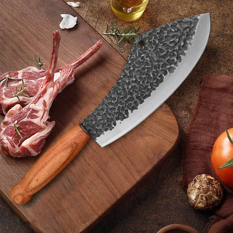 Cuchillo de Cocina Forjado – Multiusos, Mango de Madera, Ideal para Carne y Verduras