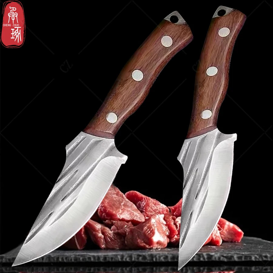 Cuchillo de Carnicero Forjado – Acero Inoxidable, Mango de Madera, Full Tang