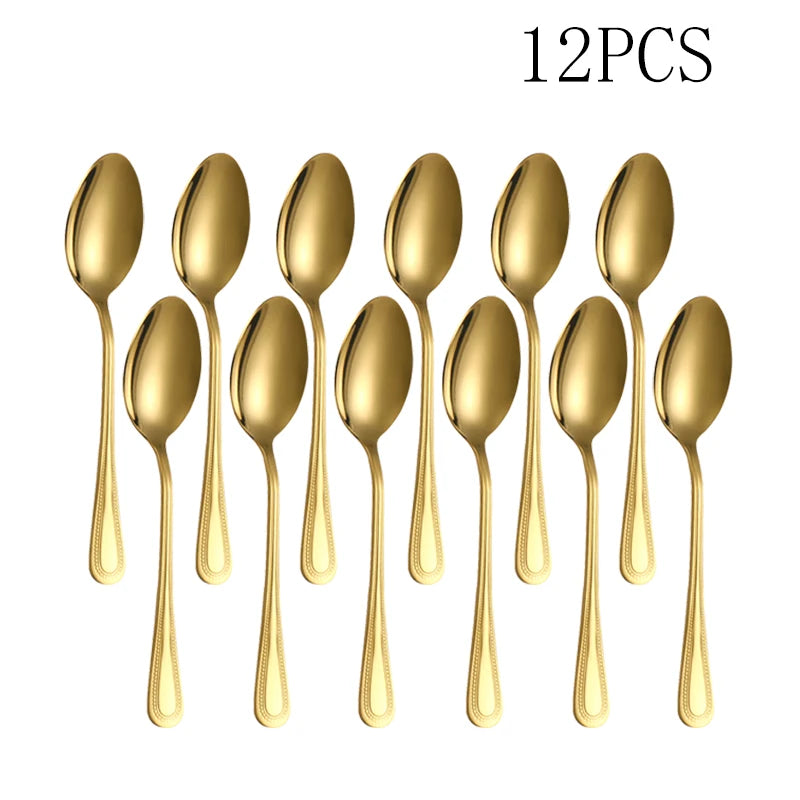 4/8/12PCS Stainless steel mirror Light Gold dessert spoon Coffee spoon suitable for hotel restaurant home kitchen