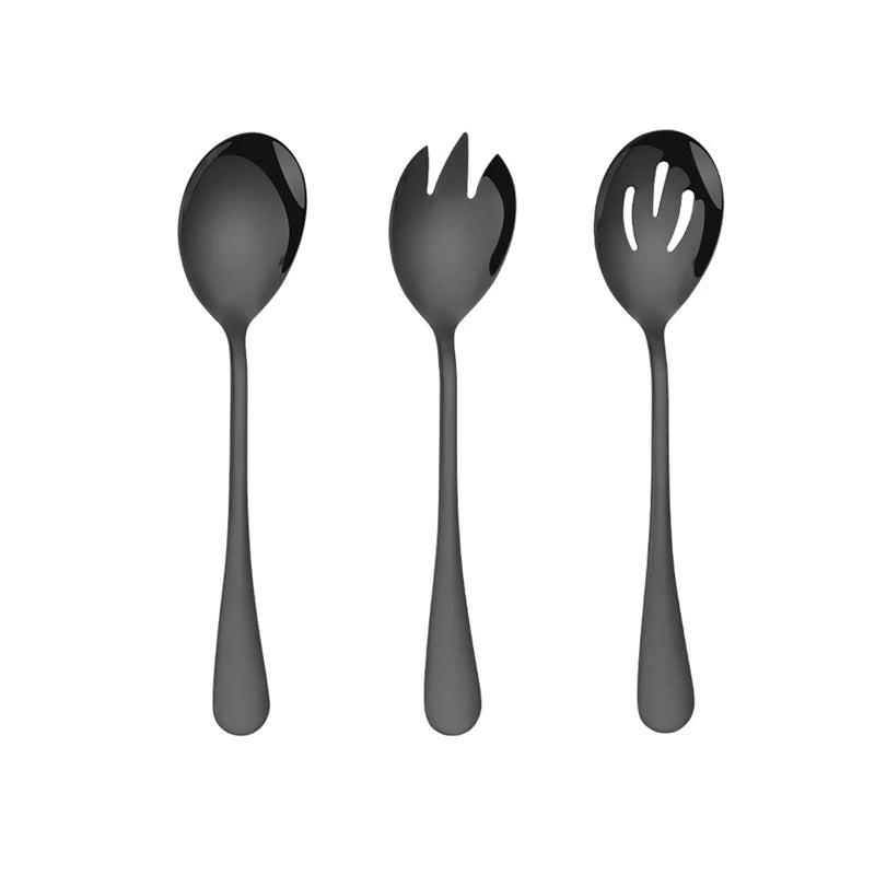 3Pcs/Set Salad Spoon Fork Set Dinnerware Stainless Steel Tableware Cutlery Set Serving Spoon Set Colorful Unique Spoon Flatware