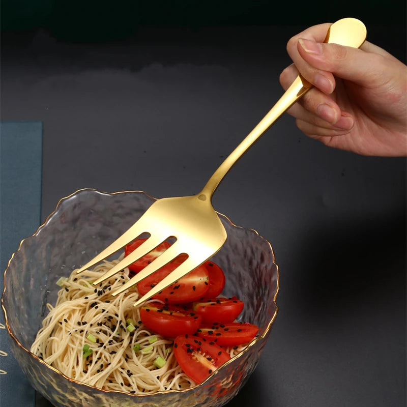 Stainless Steel Gold Korean Serving Spoon Tableware Soup Ladle Colander Fork Shovel Restaurant Public Cutlery Kitchen Utensil