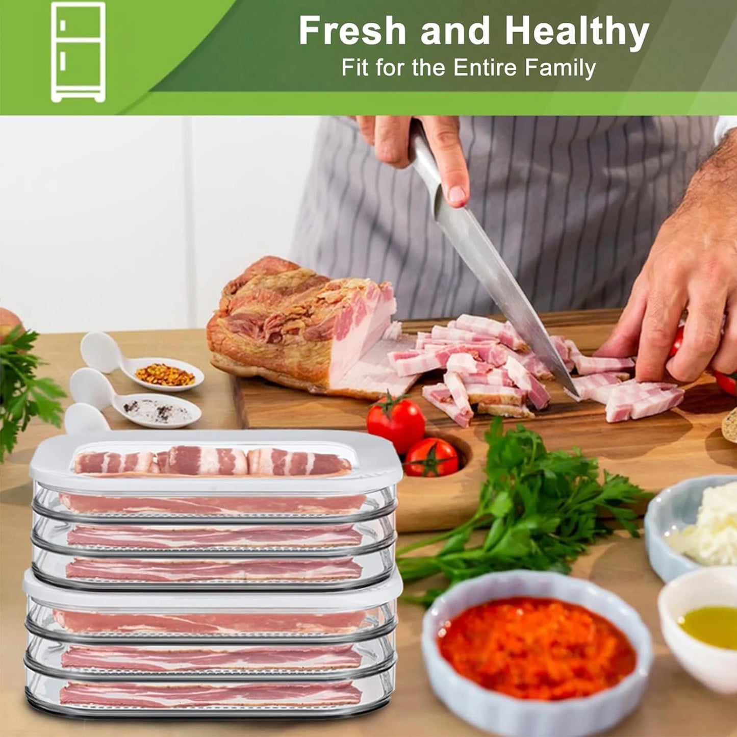 Refrigerated Crisper with Lid Leakproof Meat Container for Fridge Transparent Frozen Roast Meat Storage Box Kitchen Accessories