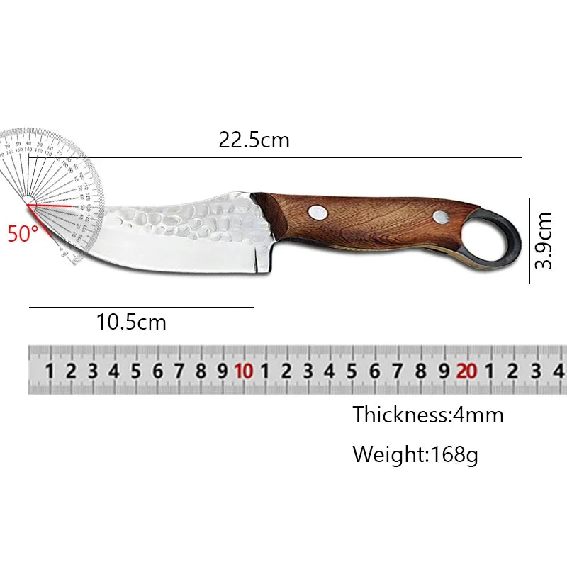 Cuchillo de Carnicero Forjado – Full Tang, Mango de Madera, Ideal para Carne y Pescado