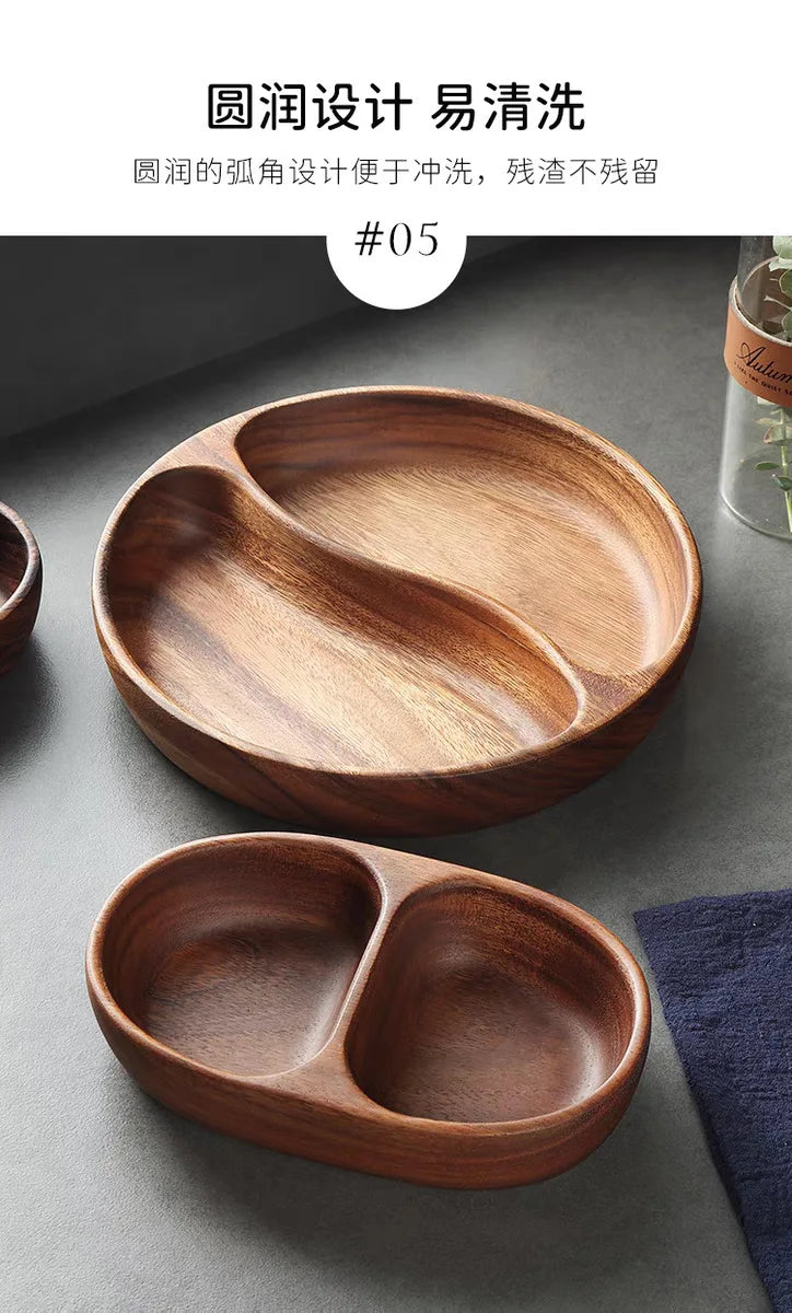 Acacia Wood Whole Wood Salad Bowl Dry Fruit Plate Fruit Snack Split Bowl Salad Boat Plate Walnut Fruit Plate Trays Decorative