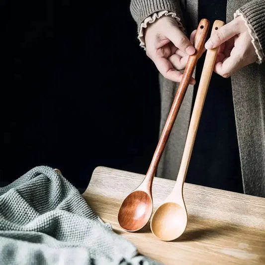 Long Wooden Stirring Spoon Natural Wood Soup Tableware Cooking Honey Coffee Spoon Mixing Spoon Wood Utensils VIE LENTE