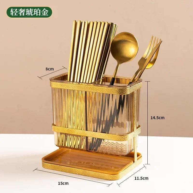 Light Luxury Double Layer Chopsticks Holder, Tableware Cage, Punch-Free, Fork, Spoon, Draining Tray, Kitchen Storage, Hanging