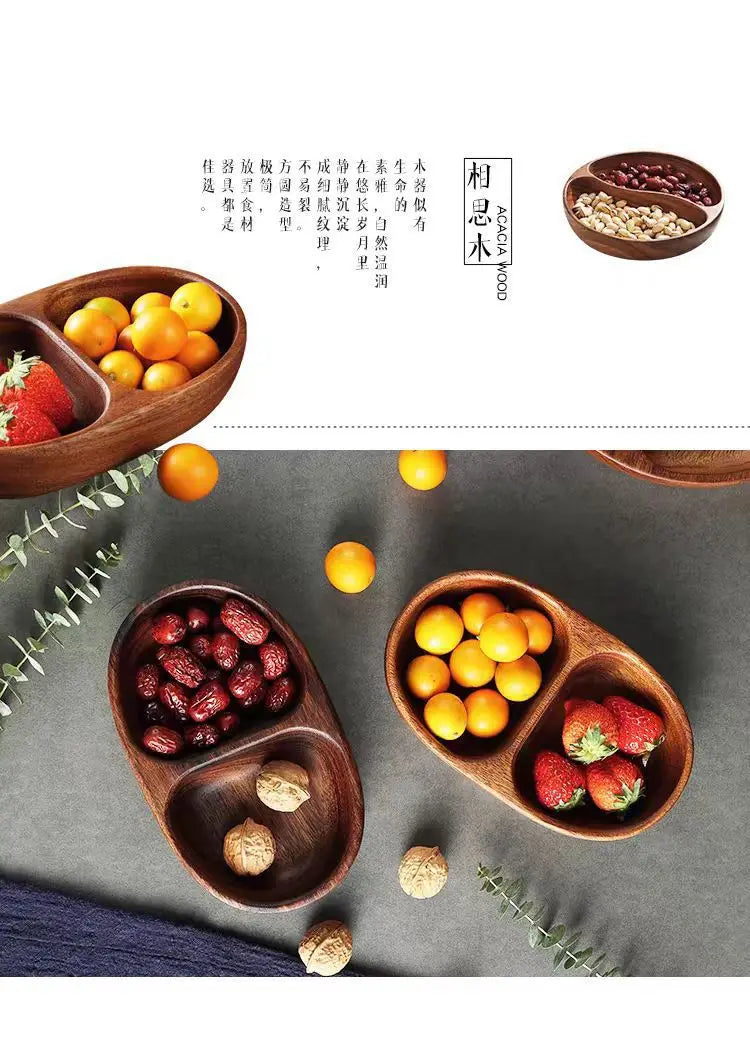 Acacia Wood Whole Wood Salad Bowl Dry Fruit Plate Fruit Snack Split Bowl Salad Boat Plate Walnut Fruit Plate Trays Decorative