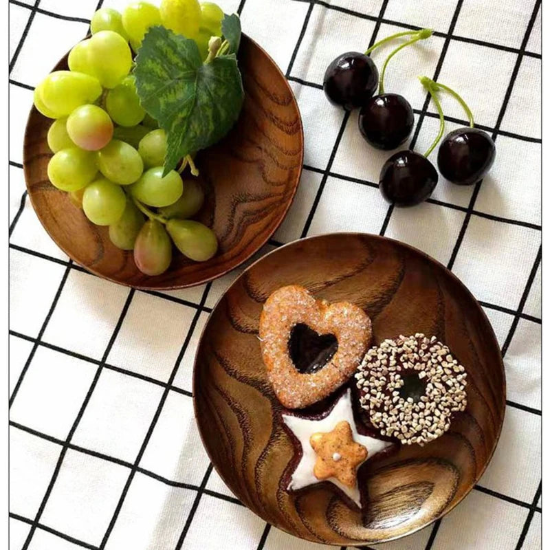 Round Solid Wood Plate Acacia Wood Fruit Dishes Wooden Saucer Tea Tray Dessert Dinner Breakfast Plate Tableware Dishes