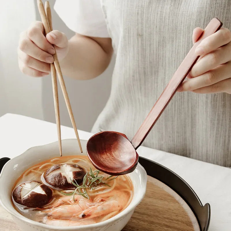 Japanese Long Handle Ramen Spoons Wooden Tableware Home Tablespoons Cute Soup Ladle Hot Pot Skimmer Recyclable Kitchen Utensils