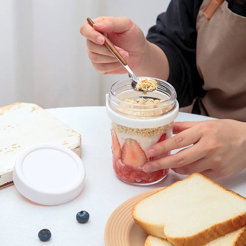 1pcs Overnight Oats Container Milk Fruit Salad Food Storage Glass Jars Portable Cereal Breakfast Cups Water Bottle Kitchen Item