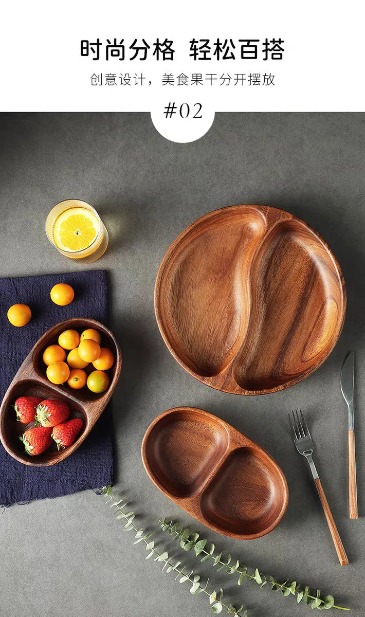 Acacia Wood Whole Wood Salad Bowl Dry Fruit Plate Fruit Snack Split Bowl Salad Boat Plate Walnut Fruit Plate Trays Decorative