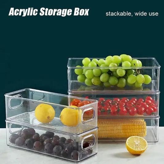 Drawer Organizer Bin Clear Stackable Fruit Food Jars Book Cosmetic Jewelry Storage Box Transparent Fridge Storage Bin Containers