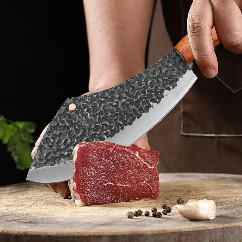 Cuchillo de Cocina Forjado – Multiusos, Mango de Madera, Ideal para Carne y Verduras