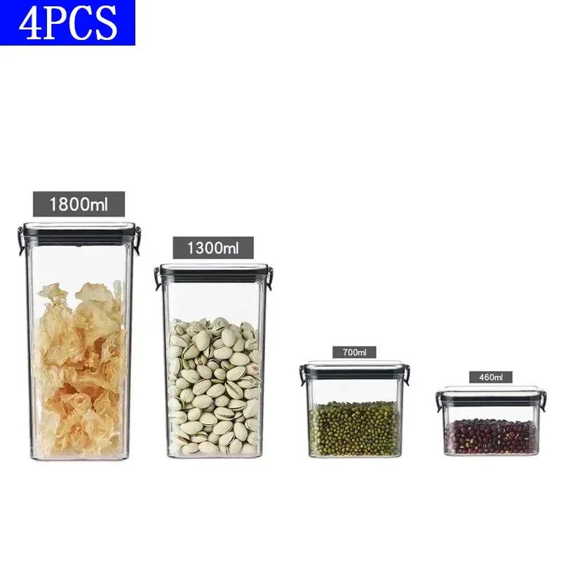 460-1800ml Sealed Jars Kitchen Grain Storage Organizer Large Tank Plastic Moisture-proof Storage Box Household Seasoning Jars