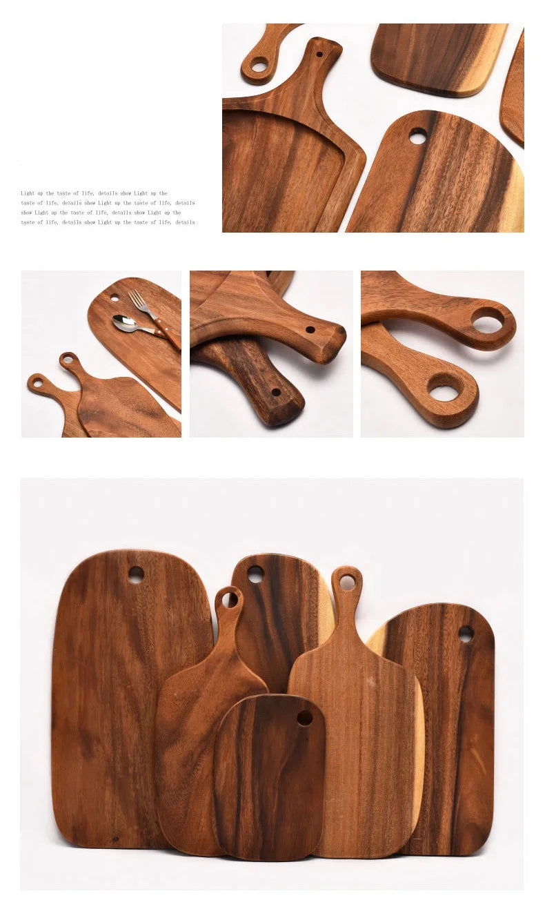 HEMU-Acacia Wood Bread Board, Wood Chopping Board, Western Style, Pizza, Sushi, Cutting Board, Cheese, Steak Tray, Wooden Fruit