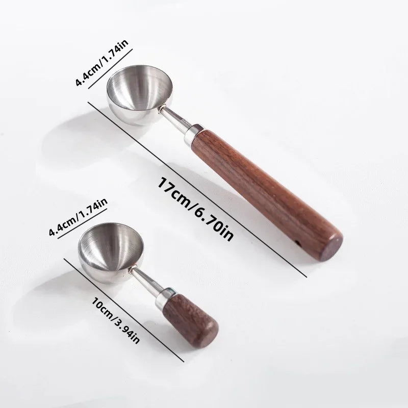 Stainless Steel Walnut Coffee Bean Measuring Spoons Household Tools High Profile Level Long Handle Coffee Powder Measuring Spoon